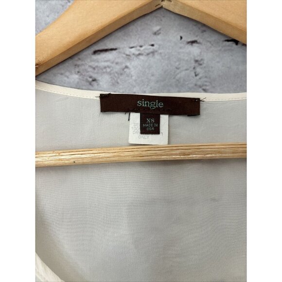 Single 100% Silk Ivory Blue Tie Dye Blouse Women’s XS Boho - Picture 3 of 5